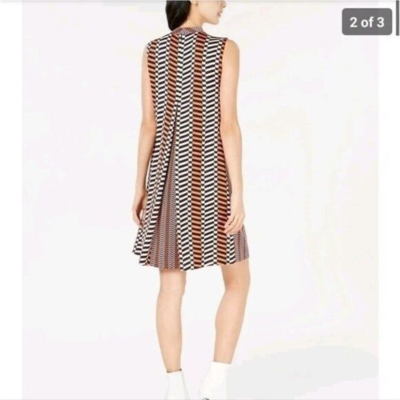 MARELLA Rina Pleated A-Line Geometric Print Dress Black Orange Medium - Picture 16 of 16